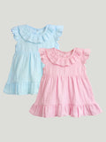 Light Linen Charming Pink & Sky Blue Girls Frock Combo | Stylish Pink & Blue Dresses for Girls
