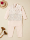 Kidbea Boys Ethnic Wear Set | Kurta Pajama with Stylish Nehru Jacket | Festive Traditional Outfit for Kids | Peach