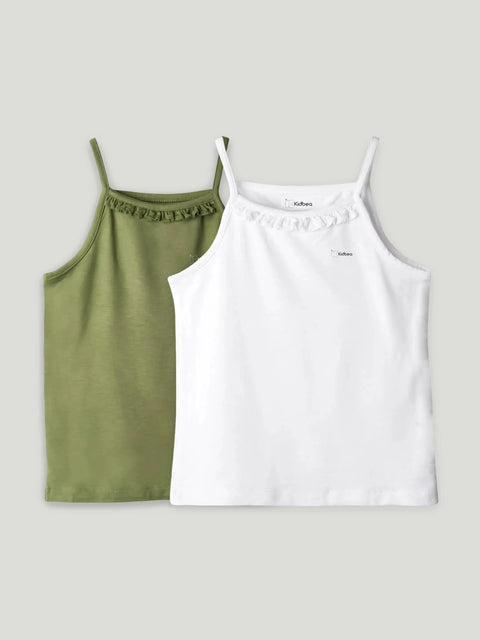 Bamboo Camisole for Kids Pack of 2 (Olive Green & White ) – Soft, Breathable & innerwear