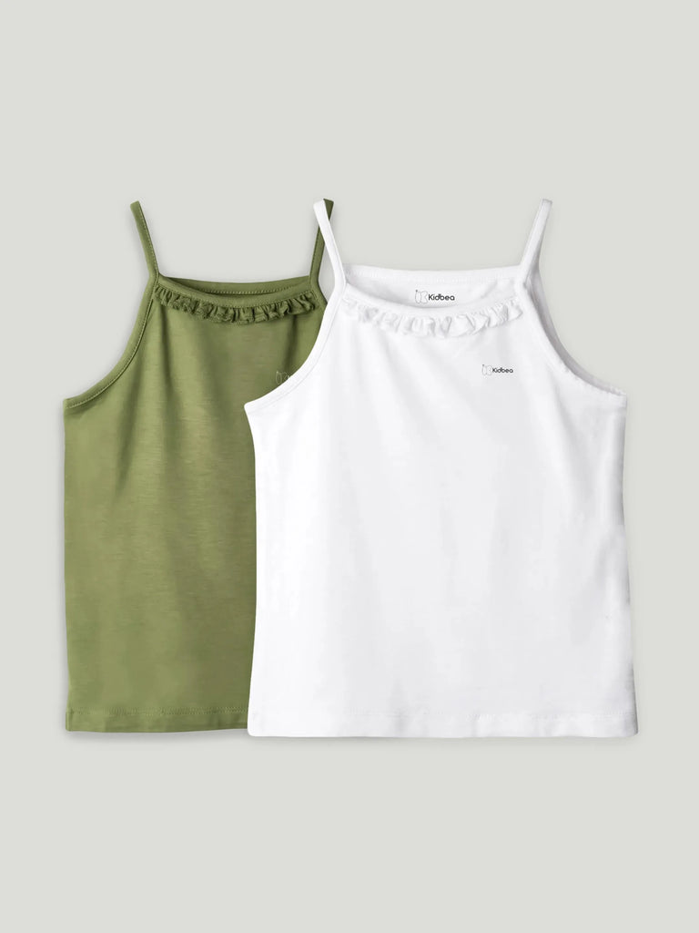 Bamboo Camisole for Kids Pack of 2 (Olive Green & White ) – Soft, Breathable & innerwear