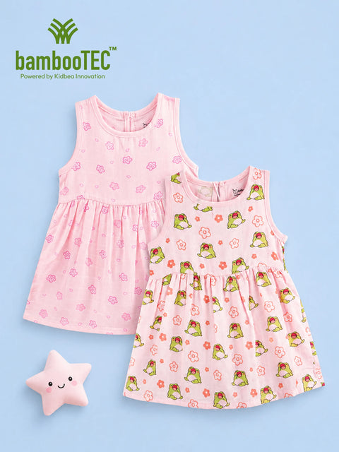 BambooTEC™ Bamboo Muslin Girls Frock – Floral & Frog Print | Pack of 2