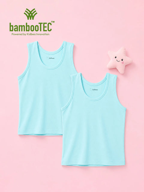 BambooTEC™ Bamboo Kids Vest Pack of 2 – Aqua Blue Sleeveless Vests