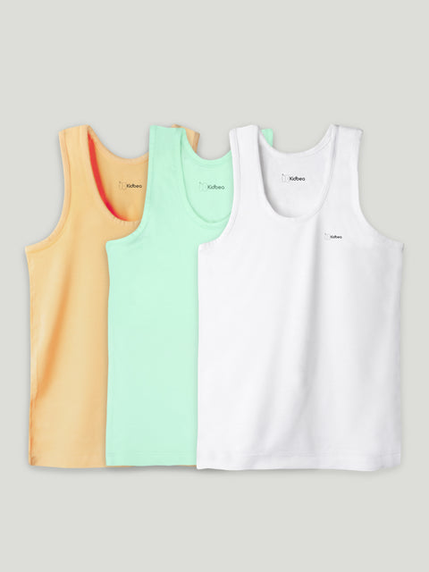 Bamboo Vest for Kids Pack of 3 (Peach & mint Green & White) – Soft, Breathable & innerwear