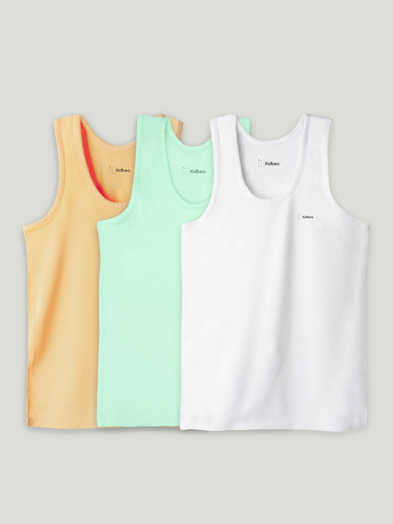 Bamboo Vest for Kids Pack of 3 (Peach & mint Green & White) – Soft, Breathable & innerwear