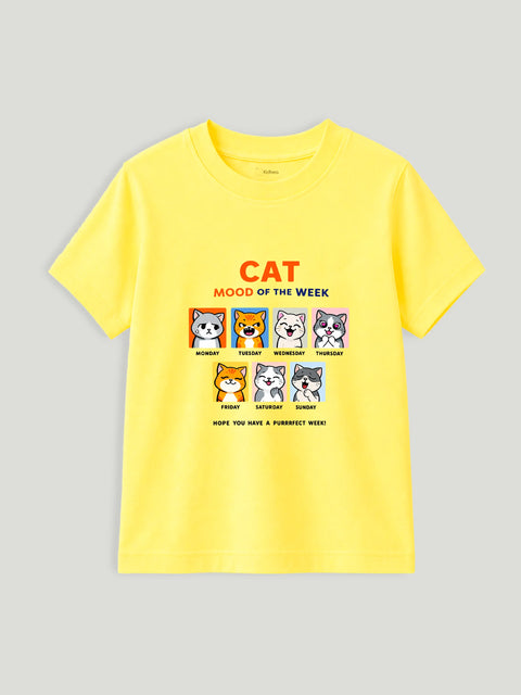 Bamboo Fabric Unisex Kids T-Shirt – Cat Mood Print Soft Breathable Tee