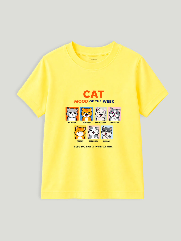 Bamboo Fabric Unisex Kids T-Shirt – Cat Mood Print Soft Breathable Tee