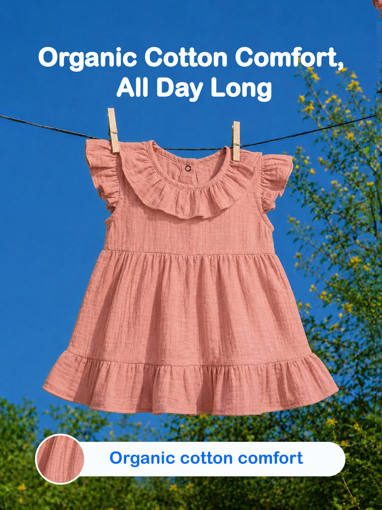 Light  Organic cotton  Charming Rust Girls Frock | Rust