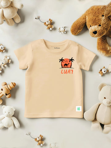 Premium 100% Bamboo  Ultra- Soft fabric Half Sleeve Baby Boys T-Shirt with Charming Camel Palm Tree Print - Orange