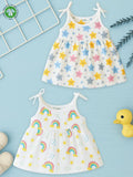 Extra Soft Muslin Baby Girls Frock Pack of 2 – Star & Rainbow Prints