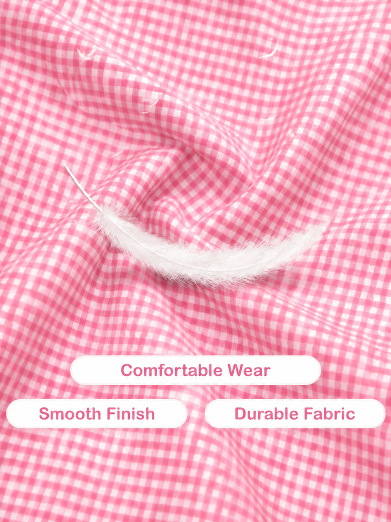 Girls Cotton Gingham Frock – Pink Check Dress with Bow Details