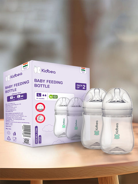 Natural Milk Feeding Bottle, BPA-Free, Soft Nipple, Anti-Colic Design, 270ML X 2, Pack 2 Bottle