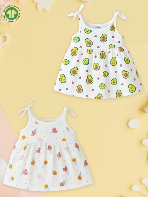 Extra Soft Muslin Baby Girls Frock Pack of 2 – Avocado & Ice Cream Prints