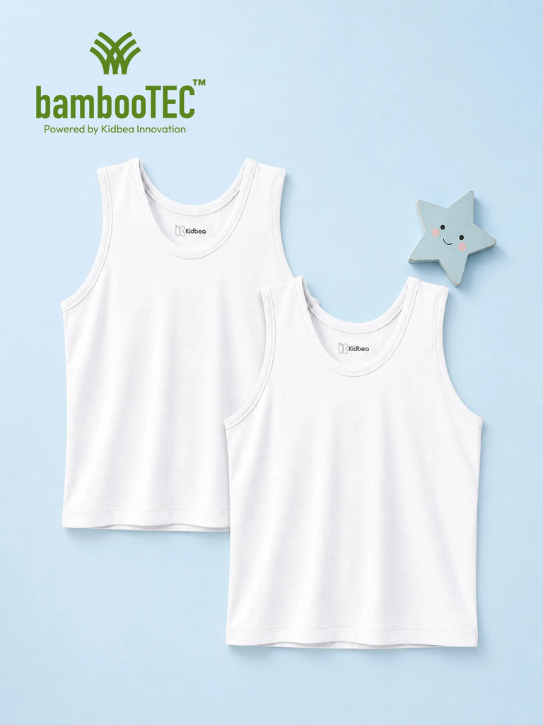 BambooTEC™ Bamboo Kids Vest Pack of 2 – White Sleeveless Vests