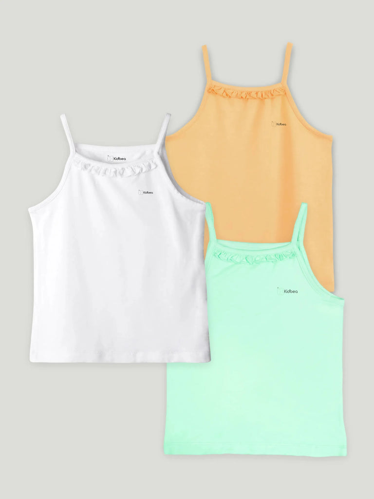 Bamboo Camisole for Kids Pack of 3 (White & Peach & Mint Green) – Soft, Breathable & innerwear