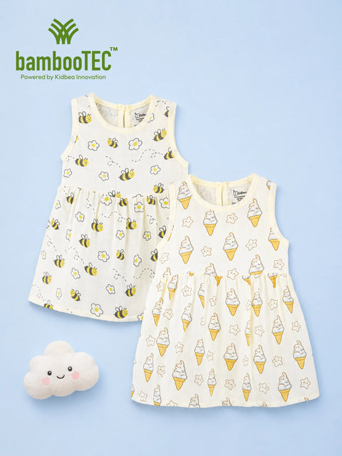 BambooTEC™ Bamboo Muslin Girls Frock – Bee & Ice Cream Print | Pack of 2