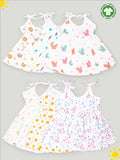 Extra Soft Muslin  Fabric Baby Girls Frock | Pack of 6 | Mickey, Tiger, Space, Rainbow, Butterfly and Cute Chick Print