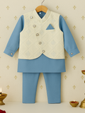 Kidbea Boys Kurta Pajama with Embroidered Nehru Jacket | Indian Ethnic Festive Wear Set for Kids | Grey