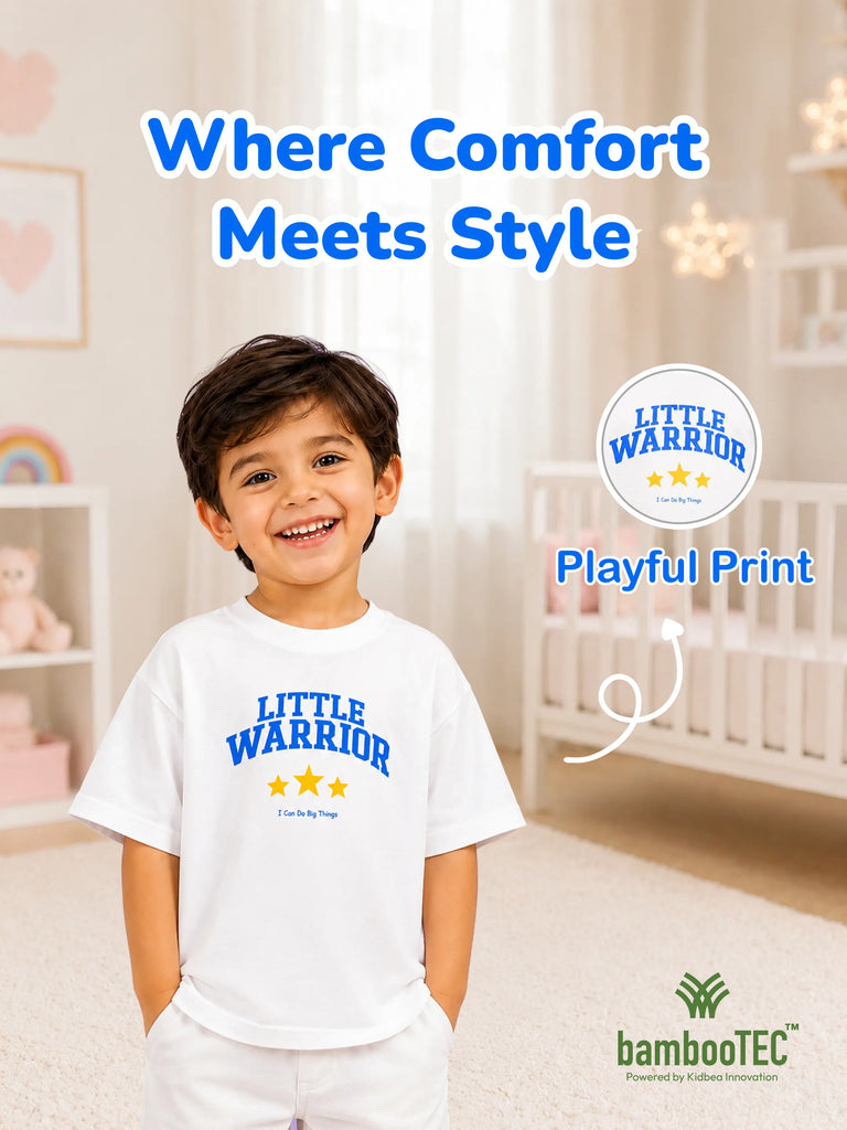 Unisex Bamboo Fabric White Little Warrior Oversized T-Shirt