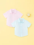 Linen Cotton Girls Shirt Pack of 2 – Pink & Light Blue Half-Sleeve Shirts
