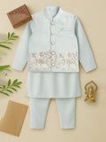 Kidbea Boys Ethnic Wear Set | Kurta Pajama with Stylish Nehru Jacket | Festive Traditional Outfit for Kids | Light blue
