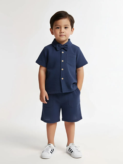 Light Organic Cotton Shirt & Pant Navy Blue Co-ord Set