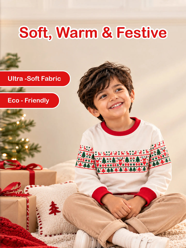 Unisex Cotton Kids Sweatshirt – White Christmas Print Full-Sleeve Sweatshirt