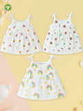 Extra Soft Muslin Baby Girls Frock Pack of 3 – Ice Cream, Space & Rainbow Prints