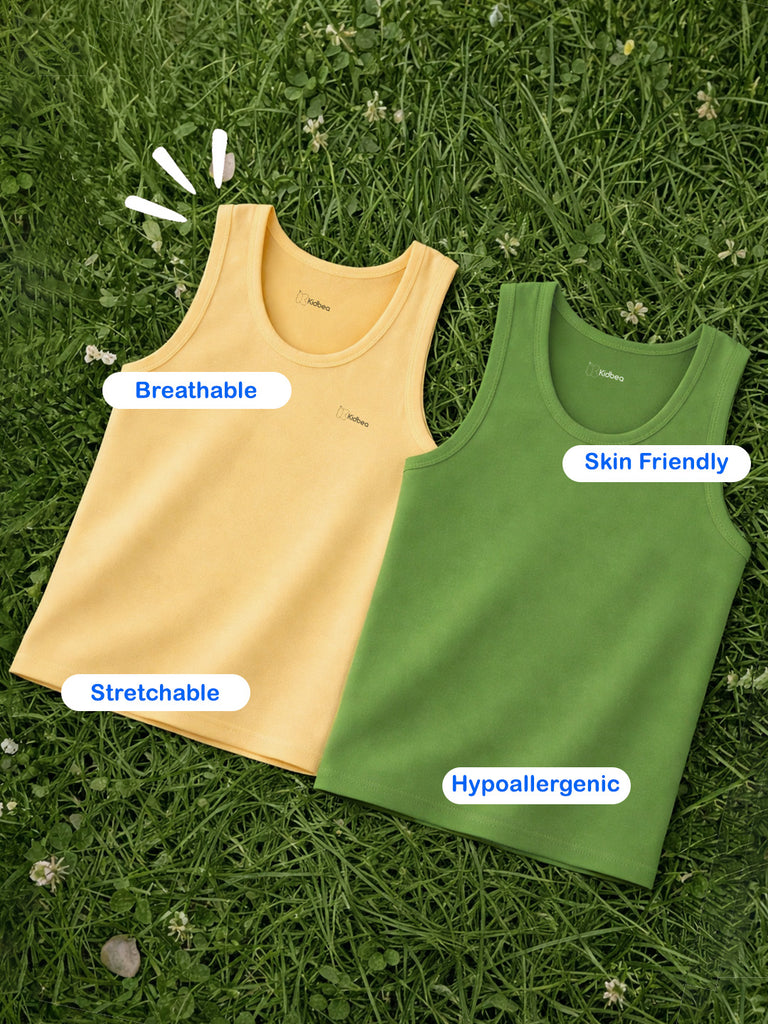 Bamboo Vest for Kids Pack of 2 ( Peach & Olive Green) – Soft, Breathable & innerwear