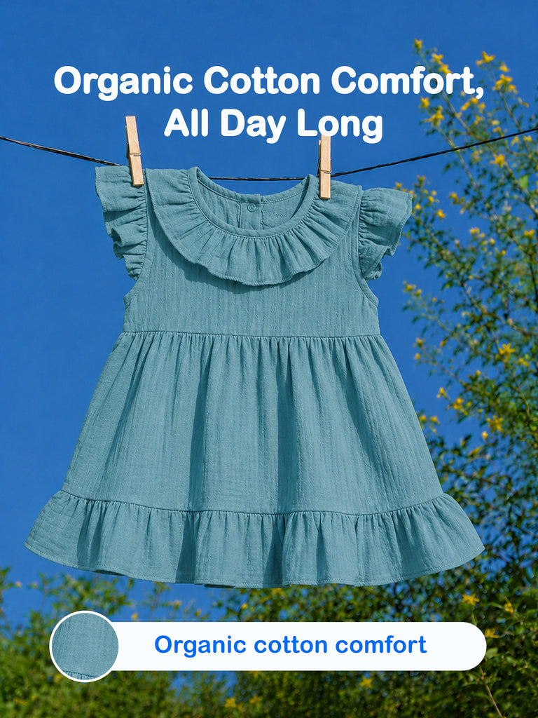 Light Organic Cotton Charming Teal Frock | Elegant & Comfortable