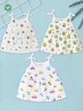 Extra Soft Muslin Baby Girls Frock Pack of 3 – Space, Avocado & Vehicle Prints