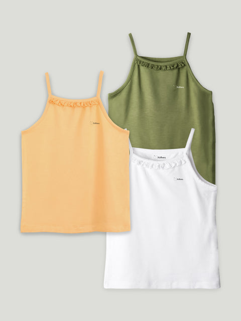 Bamboo Camisole for Kids Pack of 3 (Peach & Olive Green & White) – Soft, Breathable & innerwear
