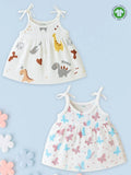 Extra Soft Muslin Baby Girls Frock Pack of 2 – Dinosaur & Butterfly Prints