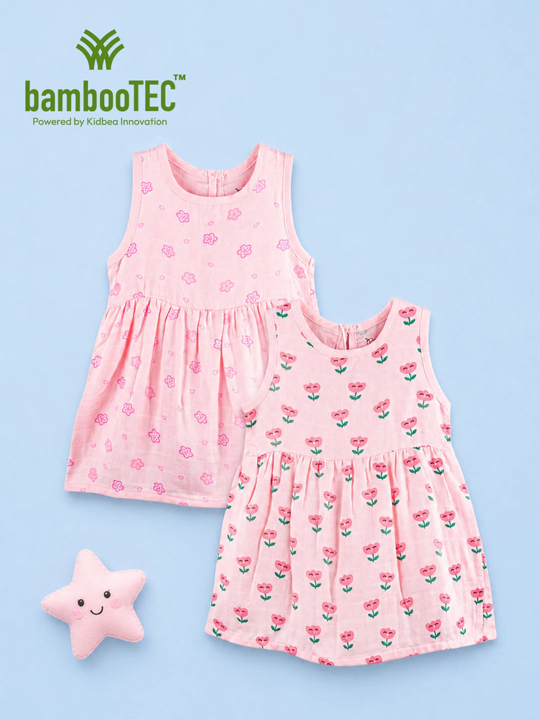 BambooTEC™ Bamboo Muslin Girls Frock – Floral & Flower Print | Pack of 2