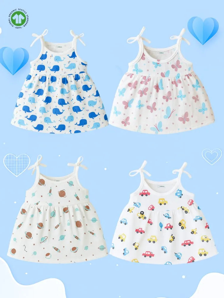 Extra Soft Muslin Baby Girls Frock Pack of 4 – Whale, Butterfly, Space & Car Prints