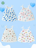 Extra Soft Muslin Baby Girls Frock Pack of 4 – Whale, Butterfly, Space & Car Prints