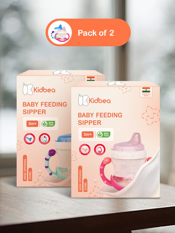 Kidbea Baby Sipper Cup Combo – Blue & Pink (Pack of 2) | BPA-Free, Soft Spout, Spill-Proof, Dual Handle Design, 200ML