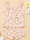 Kidbea Girls Abstract Print Clothing Set | Ruffle Sleeve Tank Top and Matching Shorts | White