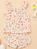 Girls Abstract Print Clothing Set | Ruffle Sleeve Tank Top and Matching Shorts | White