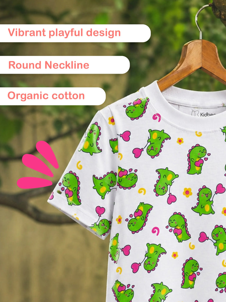 Organic Cotton Unisex Kids Co-ord Set Pack of 2 – Soft Breathable Dinosaur & Star Print T-Shirt & Shorts Set