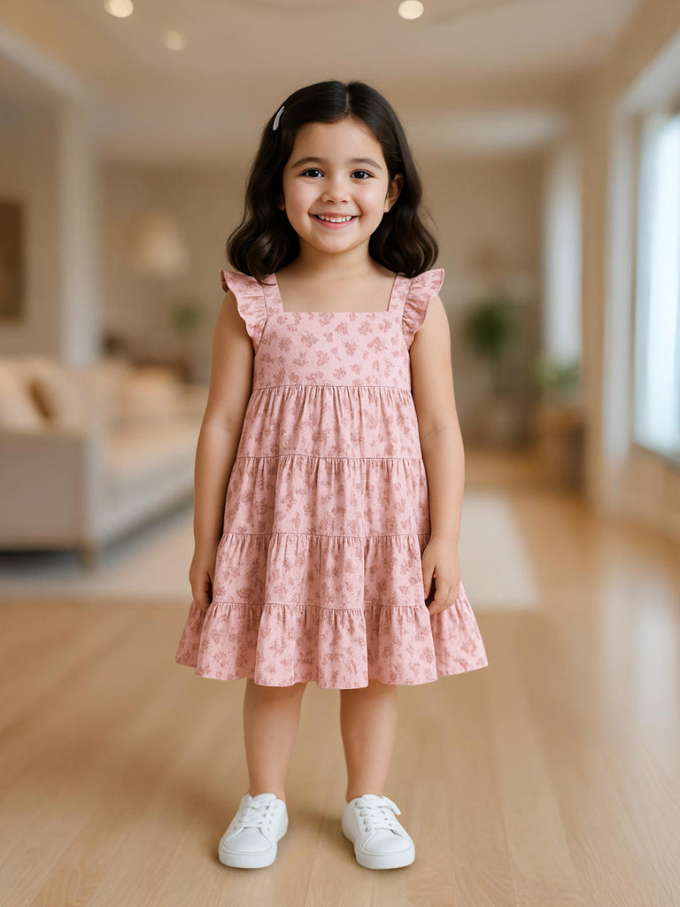 Girls Sleeveless Ruffle Floral Dress | Organic Cotton Summer Frock