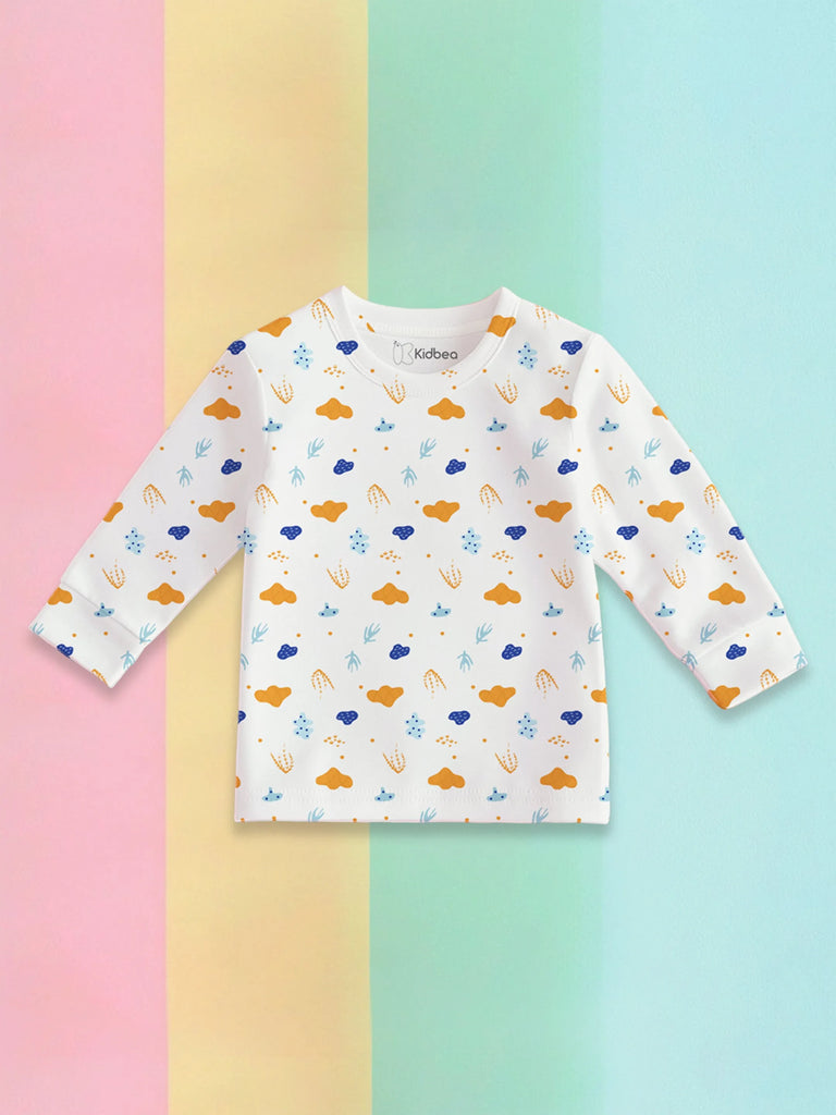 100% Bamboo Cotton Unisex Cloud & Nature Printed Co-Ord Set - White