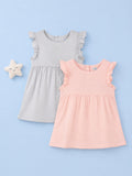 Organic Cotton Girls Frock Pack of 2 – Pink & Grey Ruffle Frocks