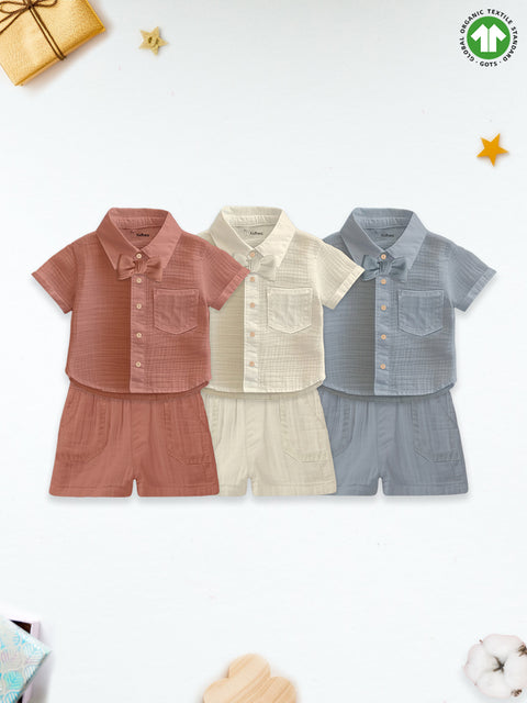 Light Linen Co-Ord Set Pack of 3 | Stylish & Comfortable Wear for Kids (White, Rust & Grey)