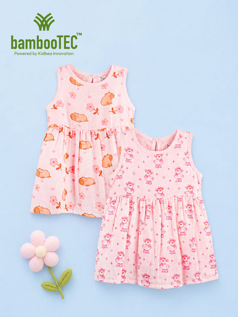 BambooTEC™ Bamboo Muslin Girls Frock – Bunny & Bird Print | Pack of 2