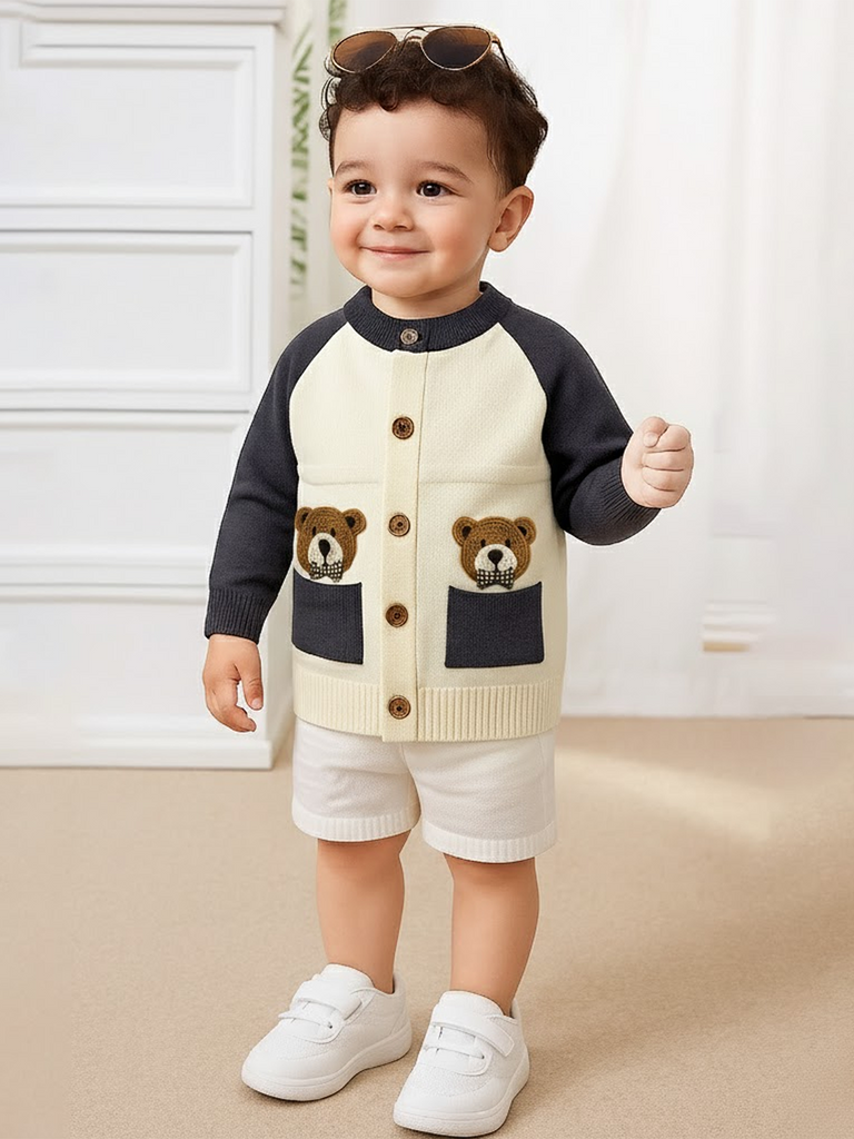Baby Winter Knitted Cardigan | Organic Cotton Bear Sweater