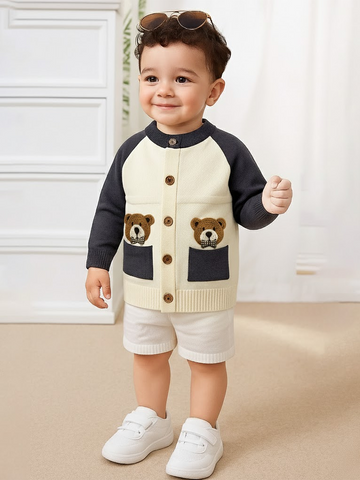 Baby Winter Knitted Cardigan | Organic Cotton Bear Sweater