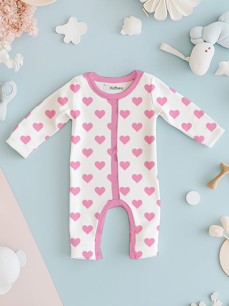 100% Organic Cotton Baby Rompers/Bodysuits – Set of 4 with Bear, Animal, Tiger & Heart Patterns
