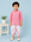 Boys Pink Kurta & White Dhoti Set – Traditional Festive Ethnic Wear