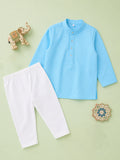 Boys Sky Blue Kurta & White Pajama Set – Traditional Festive Ethnic Wear