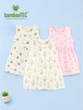 BambooTEC™ Bamboo Muslin Baby Girls Frock Pack of 3 – Bee & Daisy, Ice Cream Star & Cat & Swirl Prints